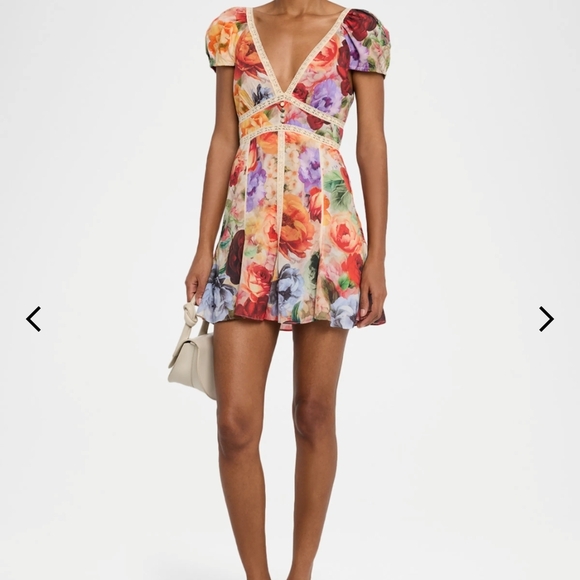 NWT | Alice + Olivia Floral Mini Dress | Size 6 | Multicolored | Lace Detail - Picture 2 of 8
